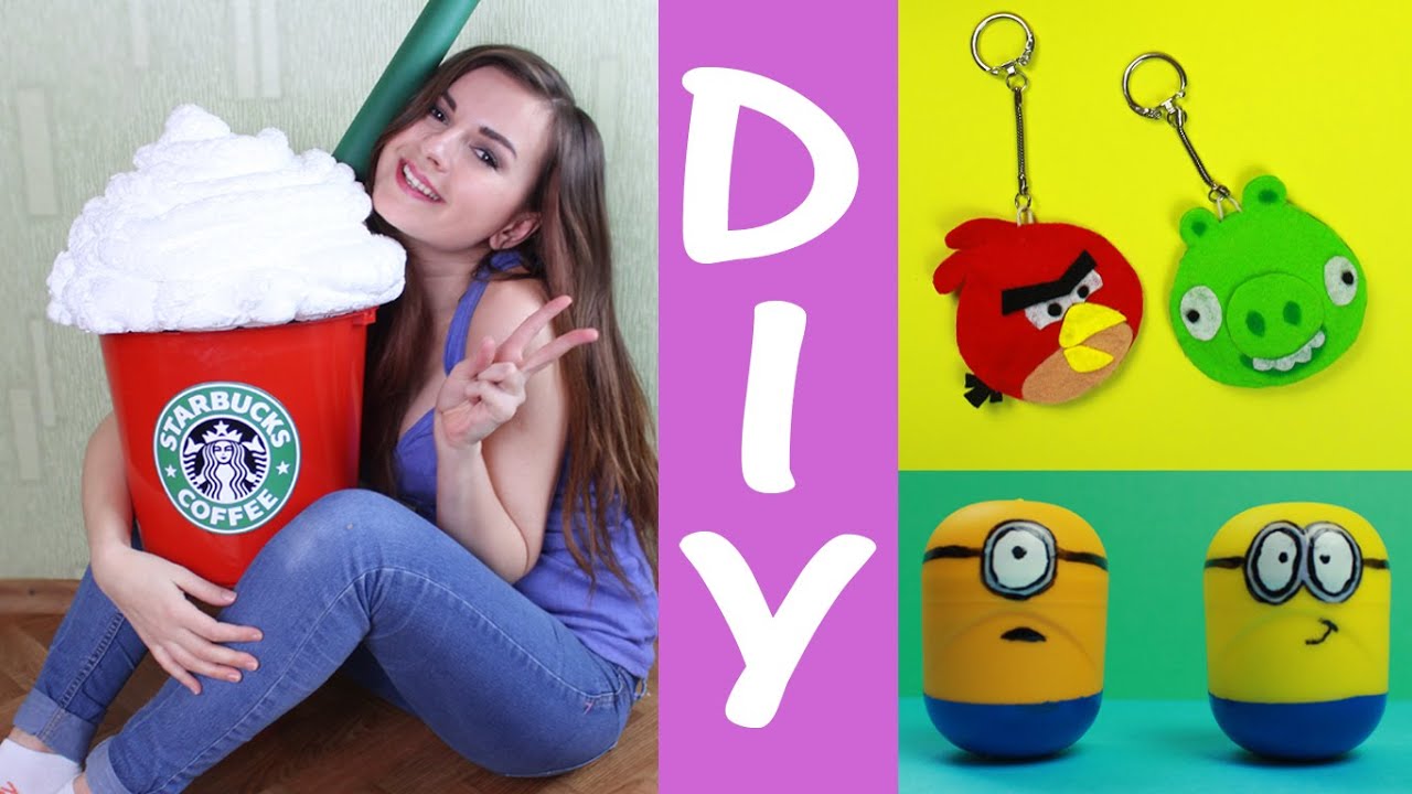 DIY Миньоны, Ведро Старбакс, Брелки Angry Birds Своими Руками