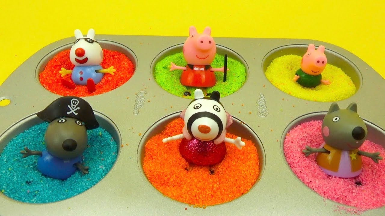 Свинка Пеппа игрушки и сюрпризы в разноцветном песке