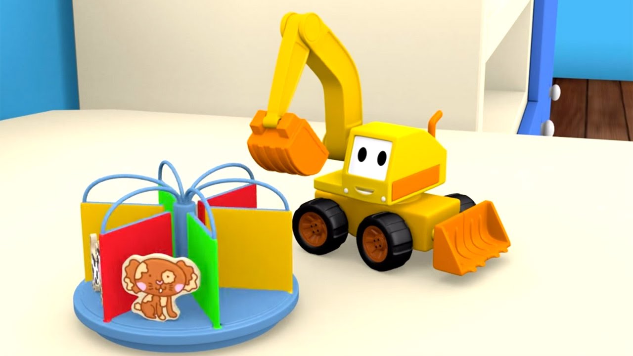 Мультфильм для детей про Желтый Экскаватор. Карусель и животные.