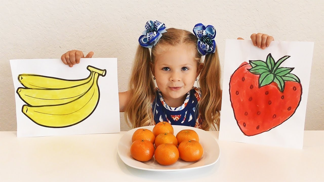 Diana draws and to name Fruit Educational Video for kids and toddlers with Kids Diana Show