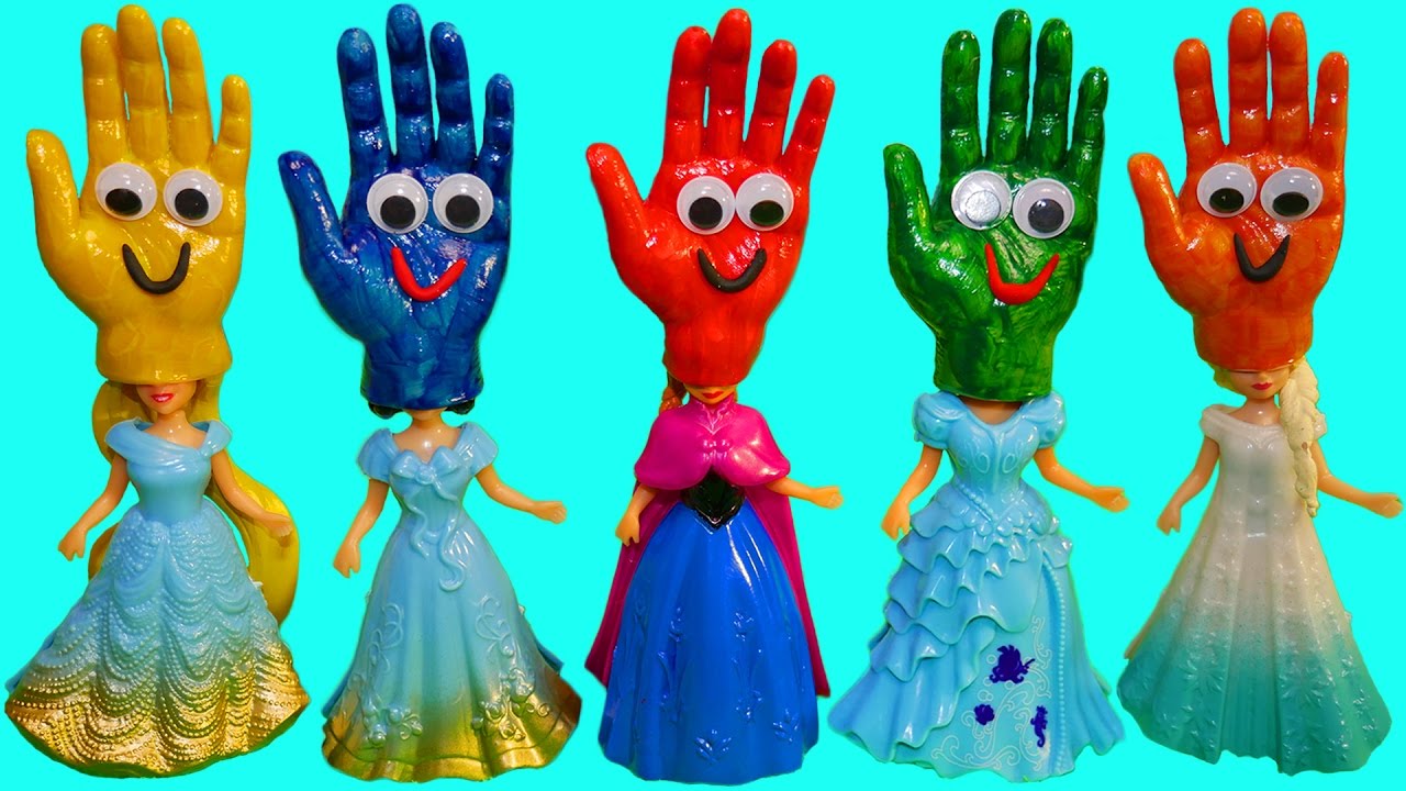 Учим цвета Куклы Принцессы диснея Пальчиковые краски Развивающее видео Поем песню Семья пальчиков
