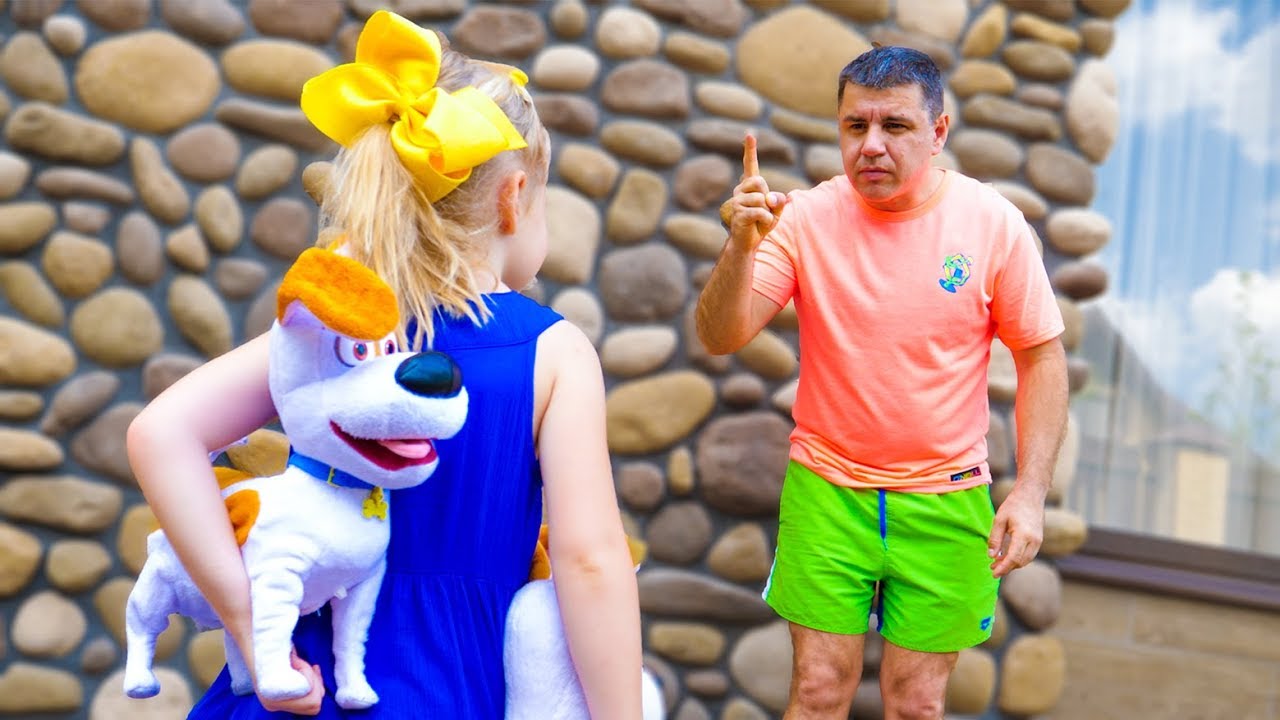 Nastya and Papa vs funny toy dogs! Pretend play with doggies twins