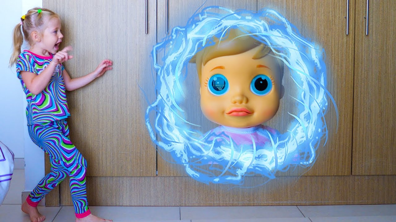 Настя, Кукла и волшебный телепорт Видео для детей Baby doll and Nastya teleported in magic cupboard