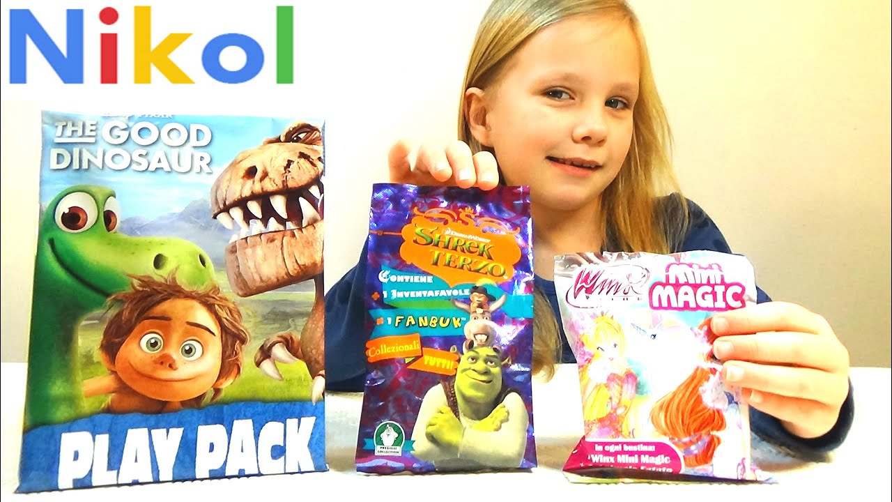 Николь открывает пакеты с сюрпризами Хороший Динозавр, Шрек и Винкс !