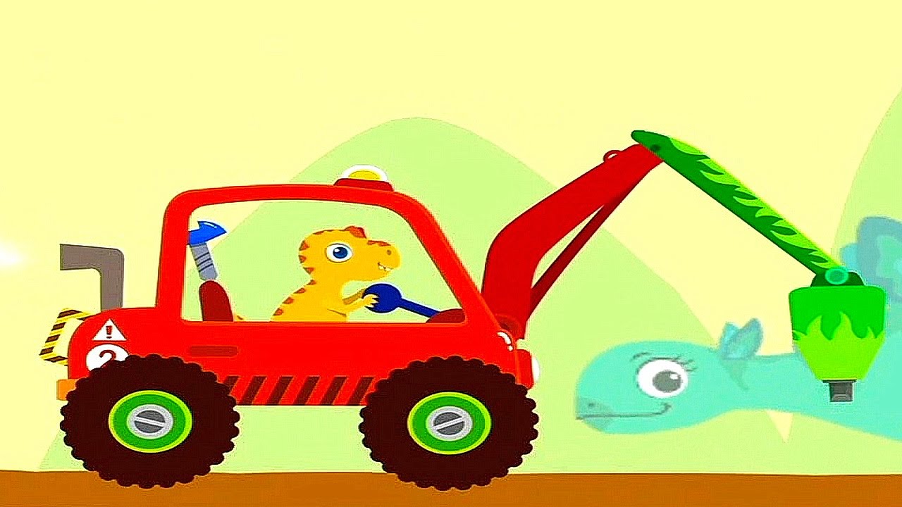 Динозаврик Хрумчик и его Машинка с отбойным молотком. Мульт Игры для детей и малышей
