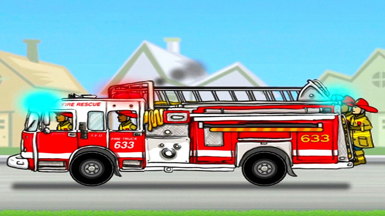 Пожарная машина с командой пожарных - Развивающий мультик для детей про спецтехнику