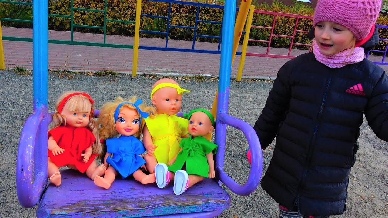 Baby Born Dolls & funny Baby Playing on the Playground Rhymes for kids