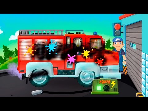 Машинки мультфильм. Мойка пожарной машинки. Видео для детей.