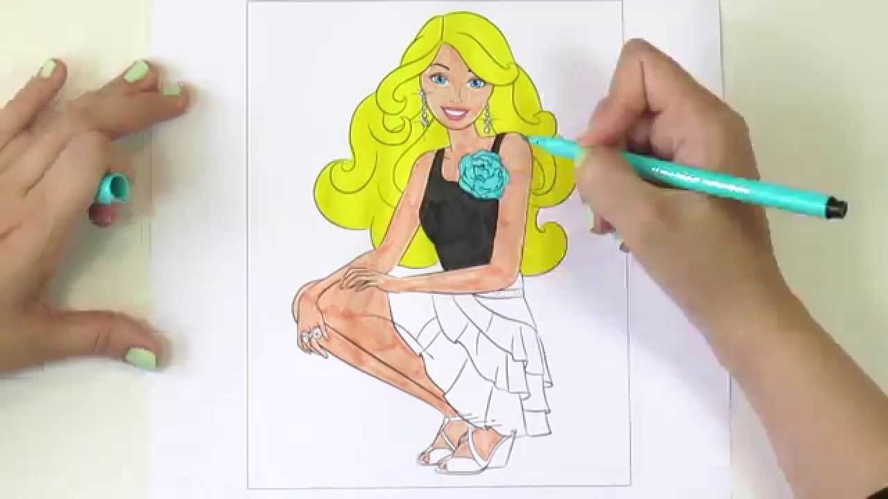 Раскраска-мультик для детей, раскрашиваем куклу Barbie