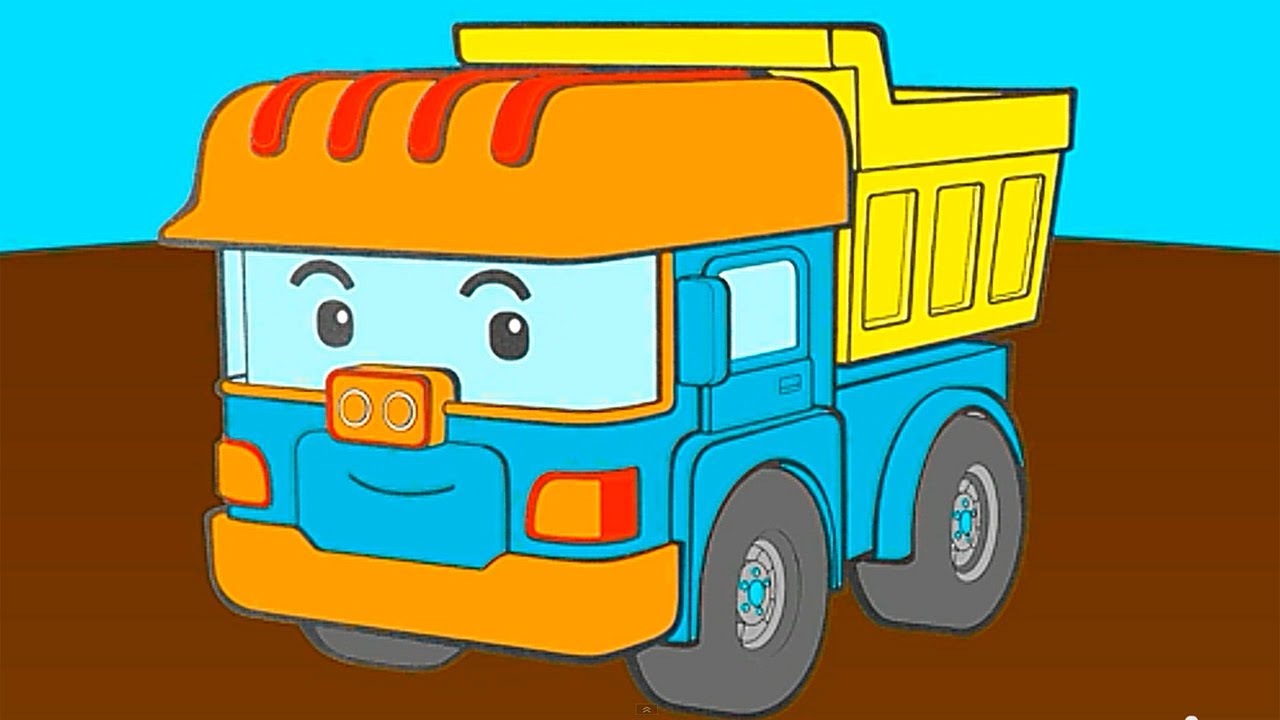 Раскраска из мультфильма Робокар Поли: асфальтоукладчик, грузовик