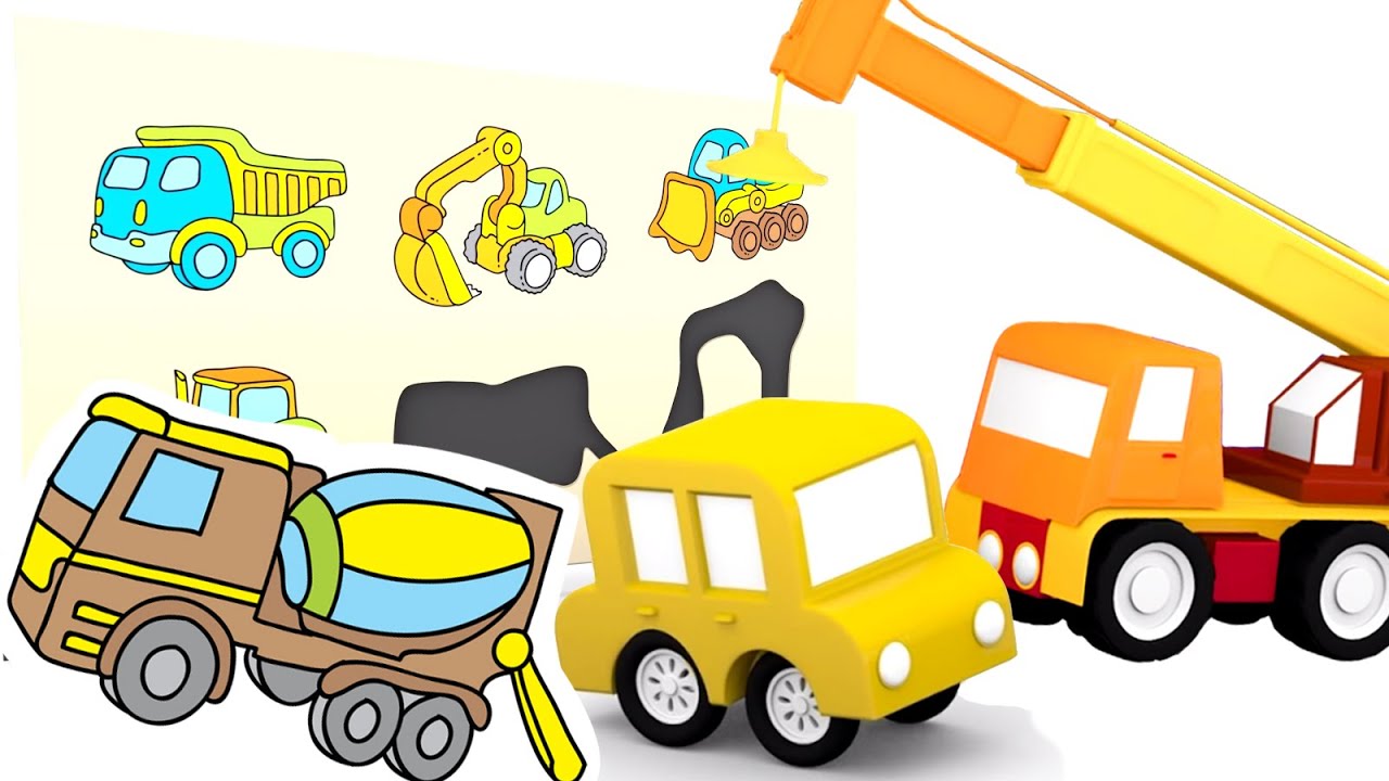 3D мультфильм для малышей 4 машинки. Пазлы рабочие машины