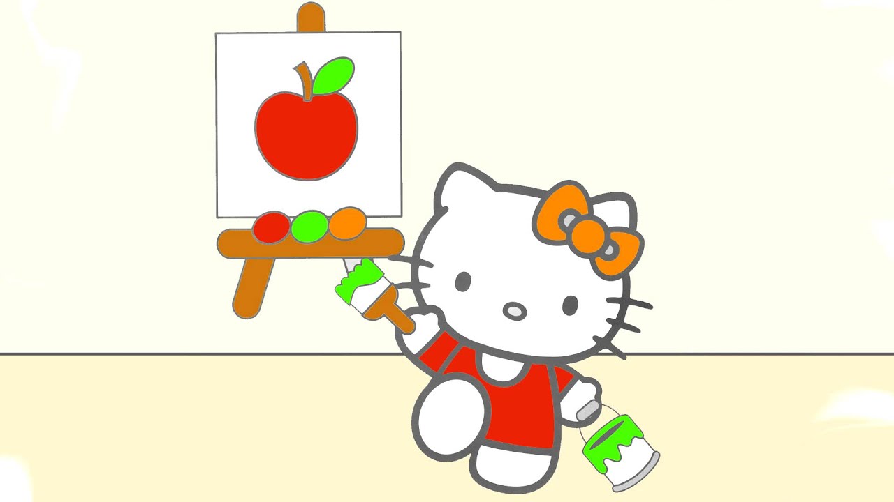 Раскраска из мультфильма - Hello Kitty - учим цвета