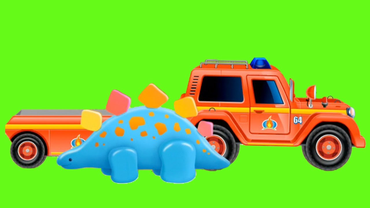 Мультфильм &quot;Пожарная машина с прицепом&quot;. Машинки и динозавр