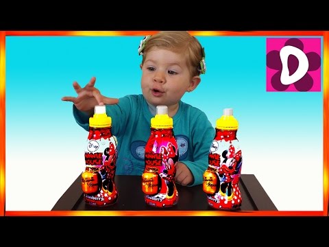Диана открывает Сок с Сюрпризом Minnie Mouse Disney juice with surprise toys unboxing