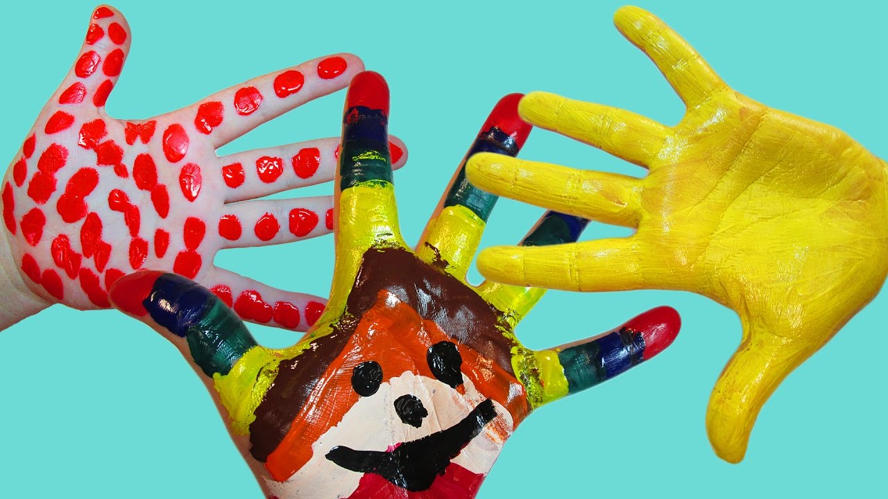 Пальчиковые краски Развивающее видео Детям Учим цвета Поем песню Семья пальчиков Красим руки Гуашь