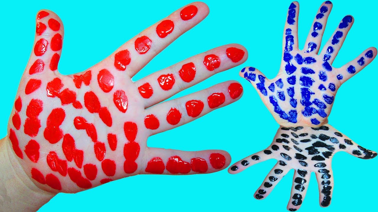Учим цвета с красками Развивающая Песня про пальчики Рисуем на руке точки Гуашь Пальчиковые краски