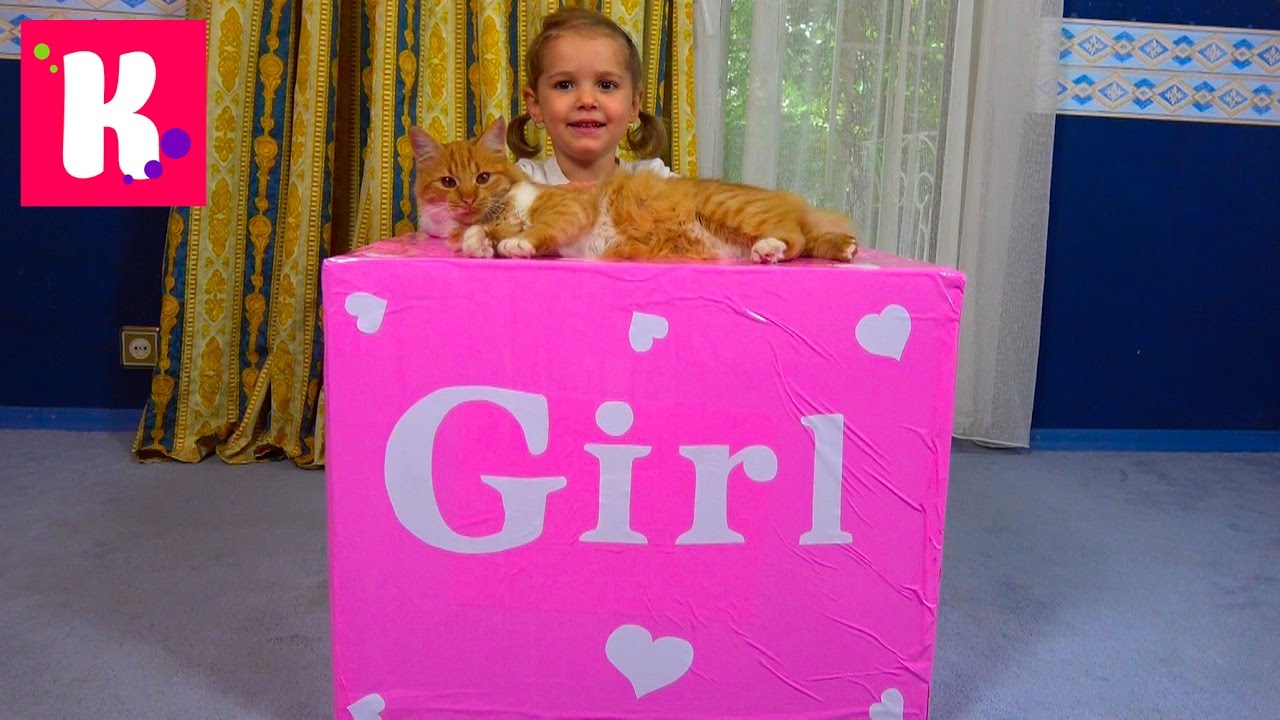 Катя и кошечка Мурка открывают большой сюрприз в коробке для девочек / Кролик и граммофон для кошек