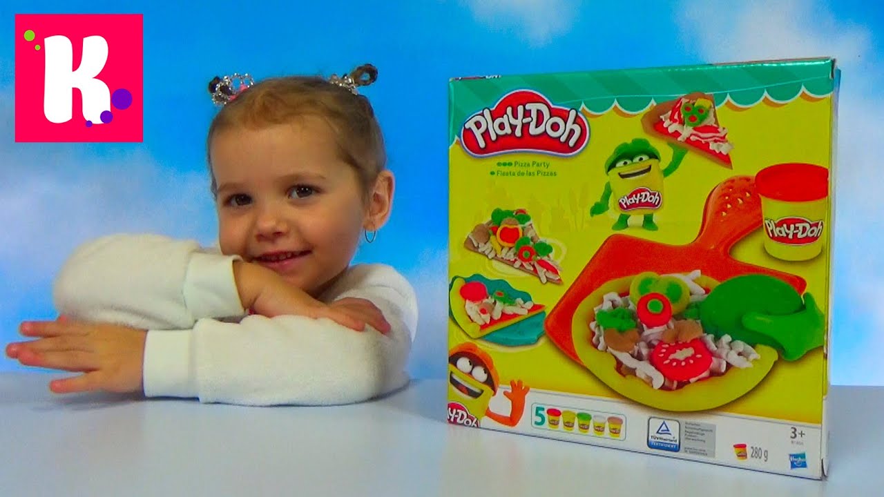 Катя делает игрушечную пиццу из пластилина Play - Doh / распаковка набора