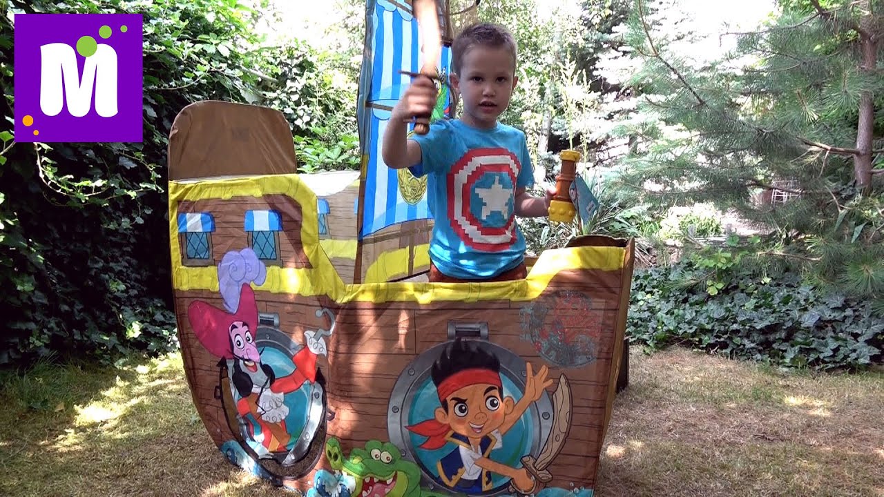 Джейк и Пираты корабль палатка Дисней и сундук с игрушками и конфетный Динозавр