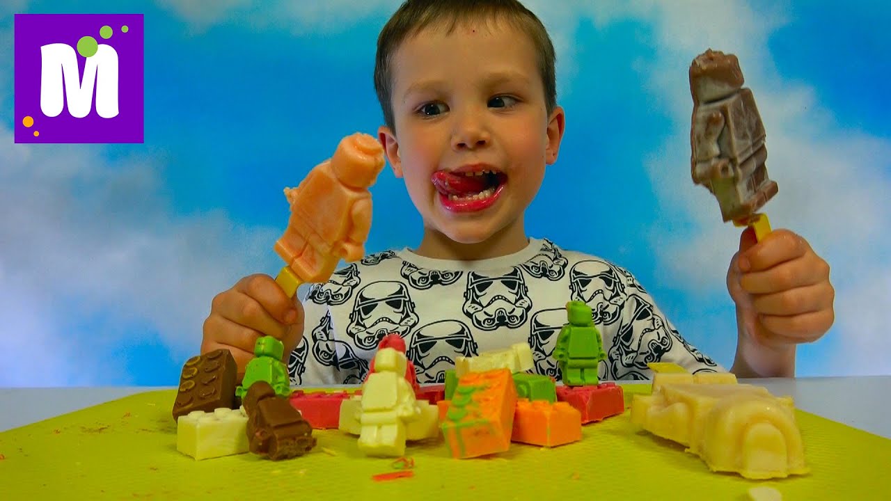 Лего фигурки и блоки из шоколада Макс делает конфеты и мороженое LEGO