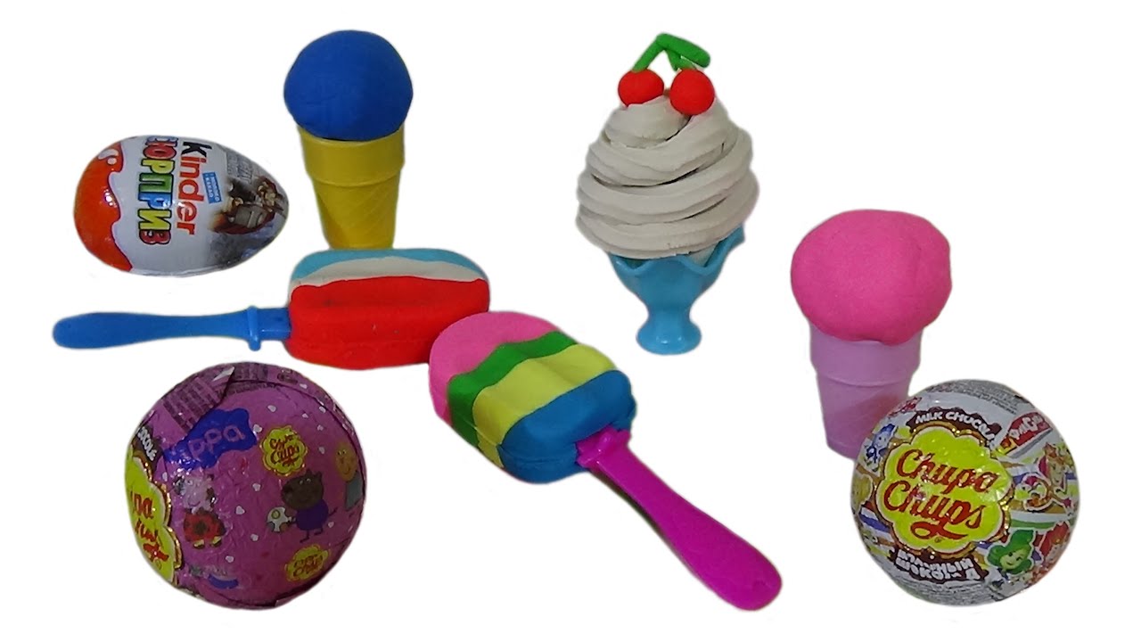 Мороженое из пластилина игрушки Майнкрафт Миньен Тачки Свинка Пеппа Чупа Чупс распаковка яиц