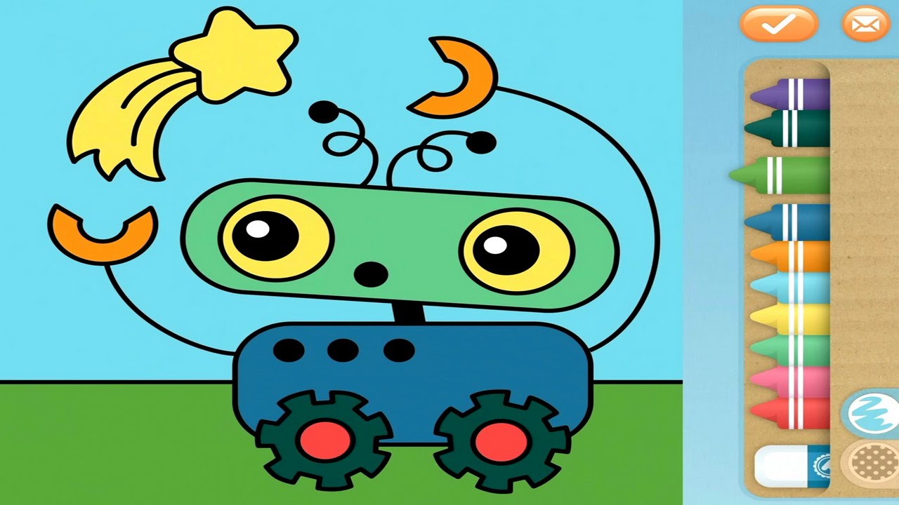 Раскраски для детей - Раскрашиваем робота и космическую ракету. Видео для малышей