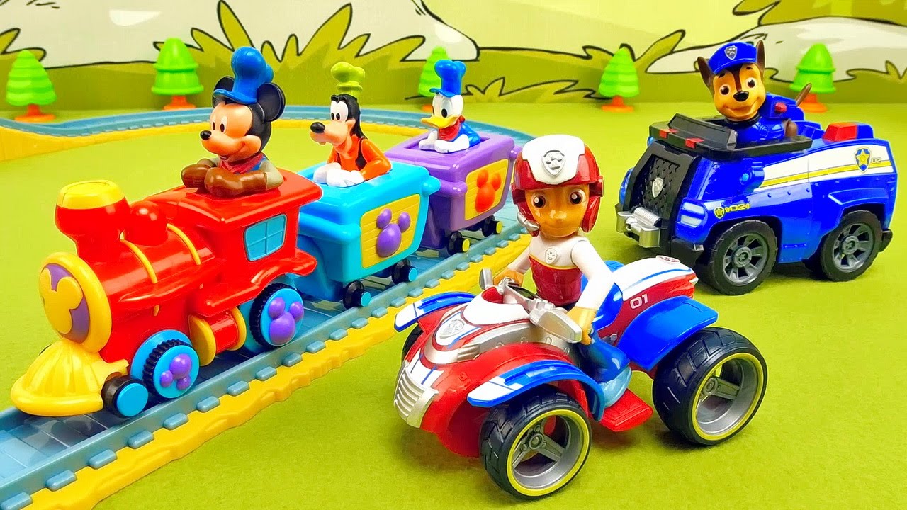 ЩЕНЯЧИЙ ПАТРУЛЬ и паровозик МИККИ МАУСА с железной дорогой Paw Patrol and Train of Mickey Mouse