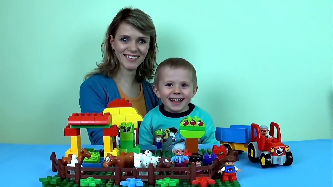 Развивающее видео Lego трактор и ферма с животными - детский канал Носики Курносики