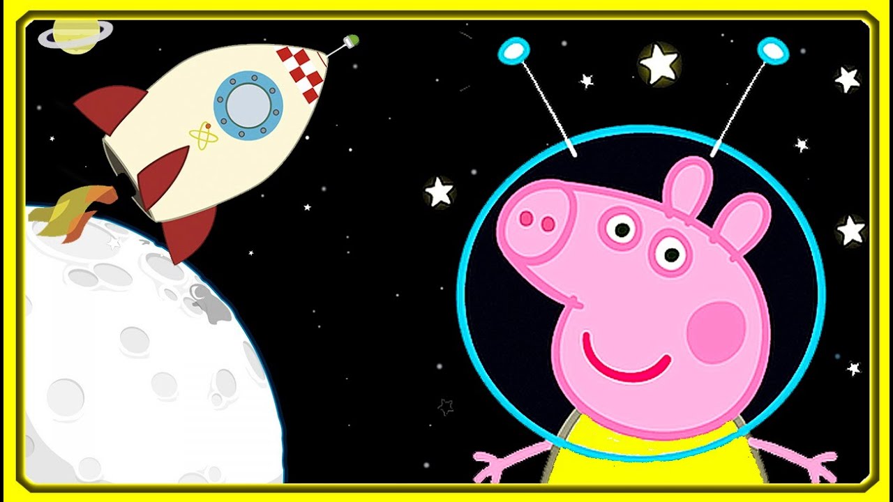 Свинка Пеппа играет в Квач и летит в Космос на ракете. Peppa Pig and Spaceship
