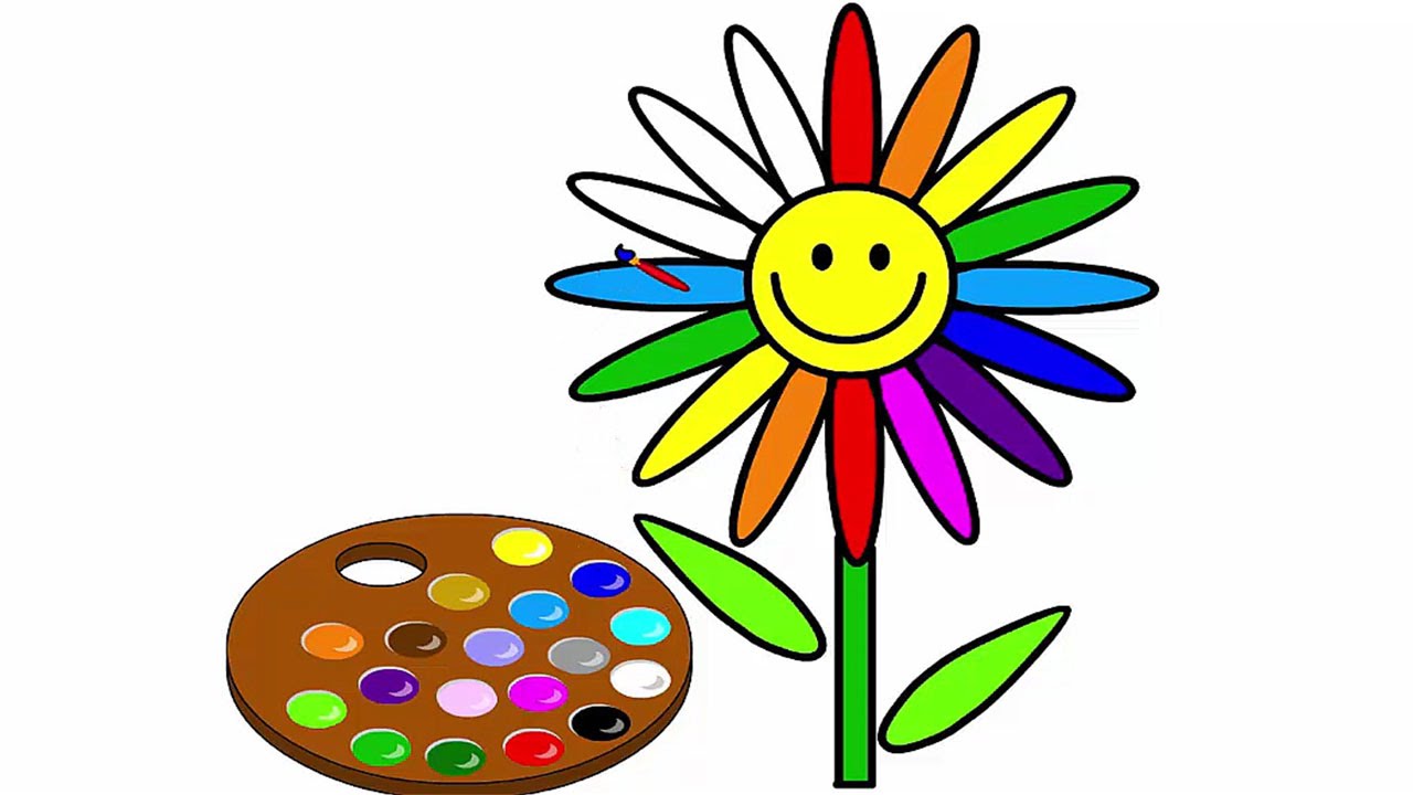 Развивающий мультфильм - раскрасим цветочек красками. Сartoon flower