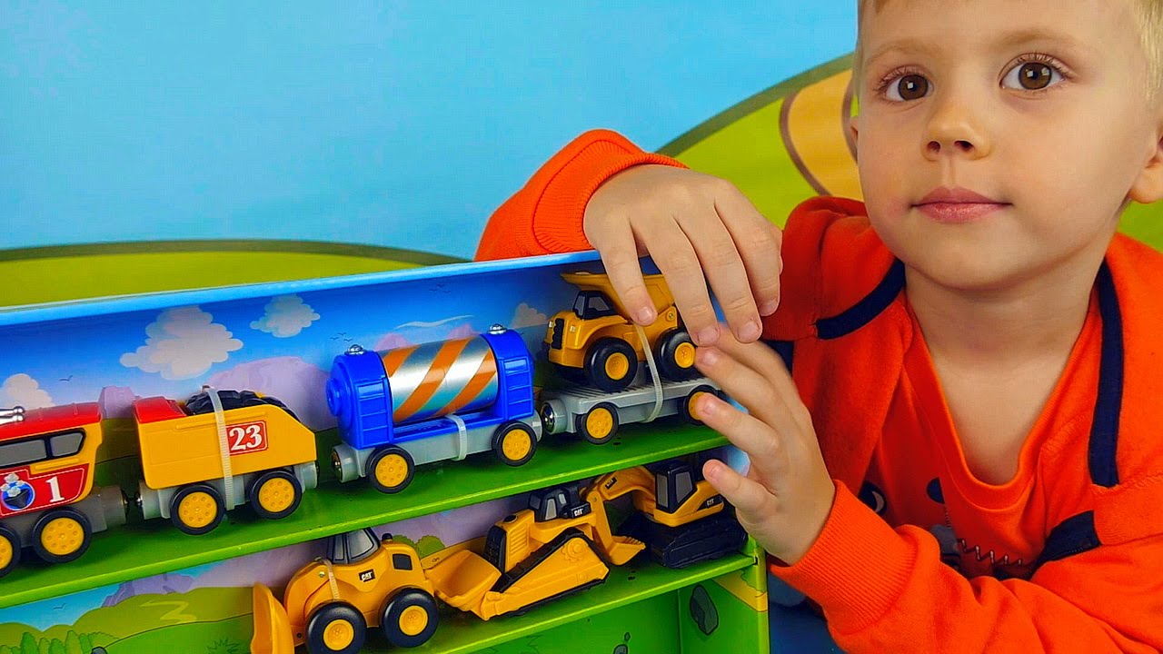 Строительные машины CAT с железной дорогой - Видео для детей с машинками и Даником
