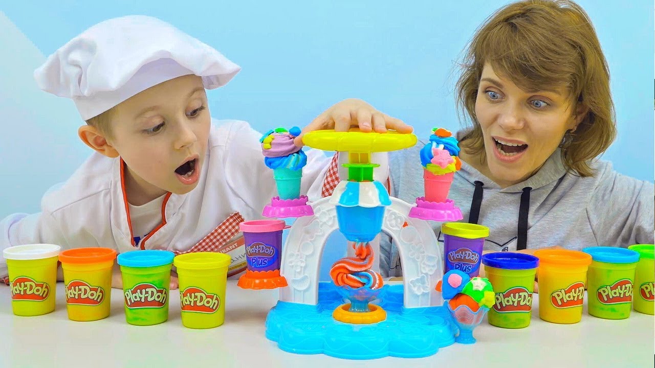 Play Doh Мороженое и Даник с мамой - Весёлое видео для детей с игрушками Плей До Кухня