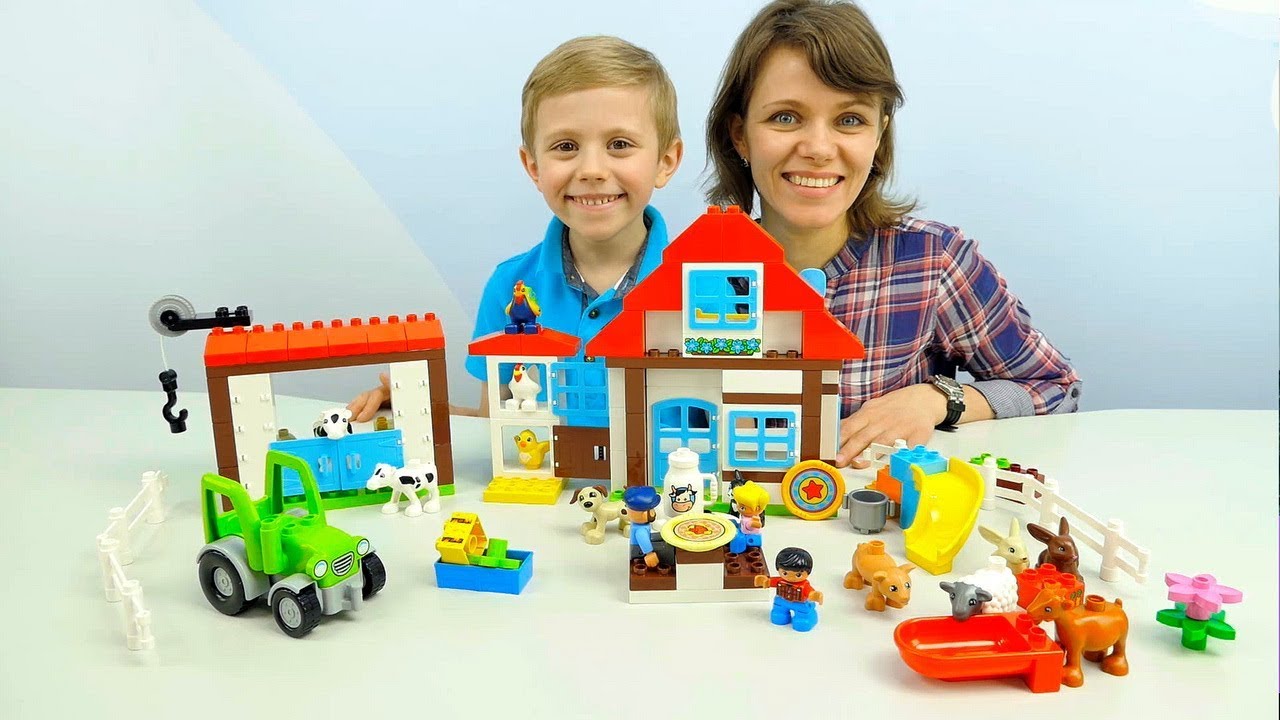 Лего Ферма с животными для детей и Даник с мамой - Развивающее видео для самых маленьких детей