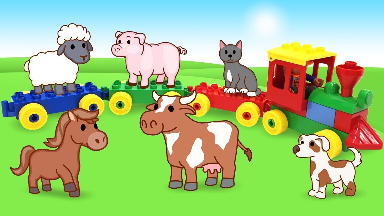 Учим Животных для малышей - Детская песня про Поезд и животных