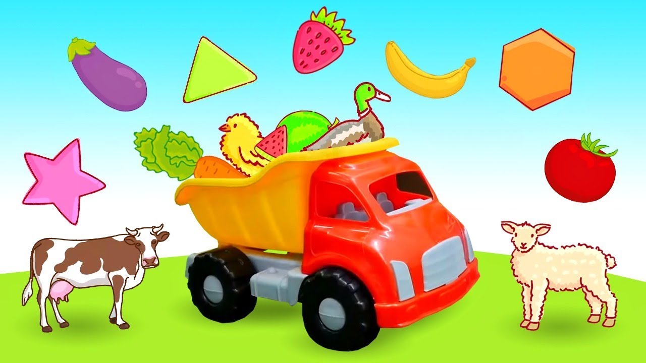 Песни для малышей про Красный Грузовик - фрукты, овощи, животные и геометрические фигуры