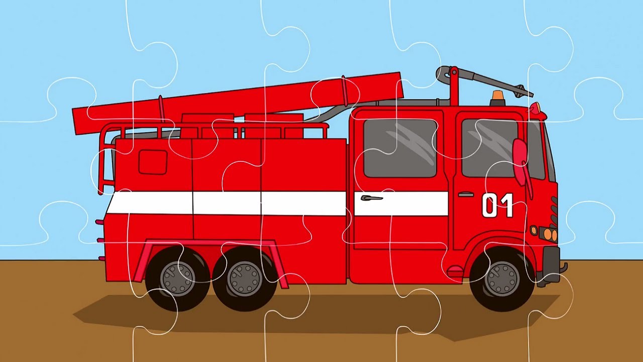 Интересный мультфильм для детей - Пазл (Пожарная, полицейская машины, скорая помощь)