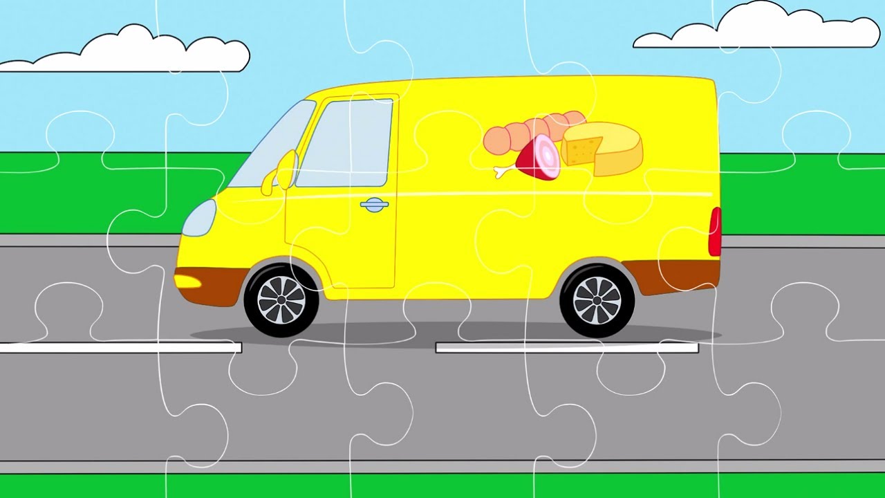 Мультфильм для детей - Пазл с машинками (Внедорожник, родстер, фургон)