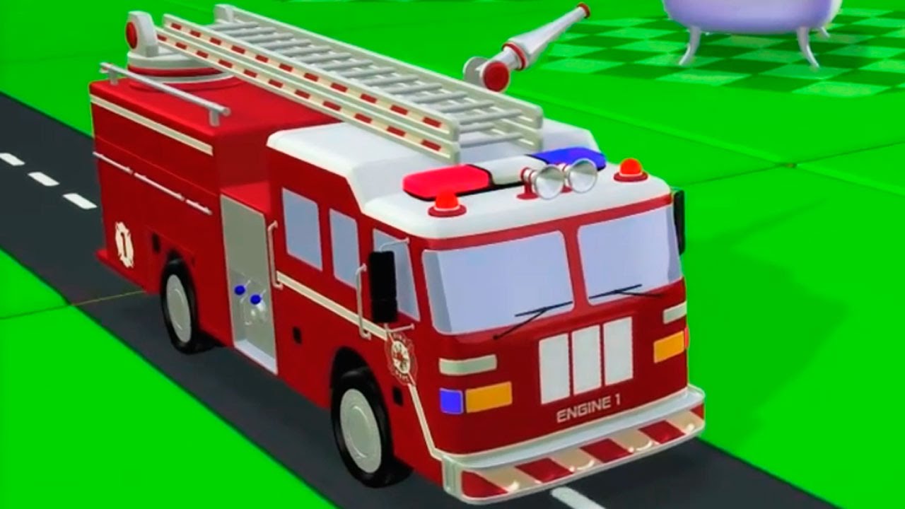 Мультфильмы 3D: Пожарная машина и красный автомобиль. Развивающие мультики