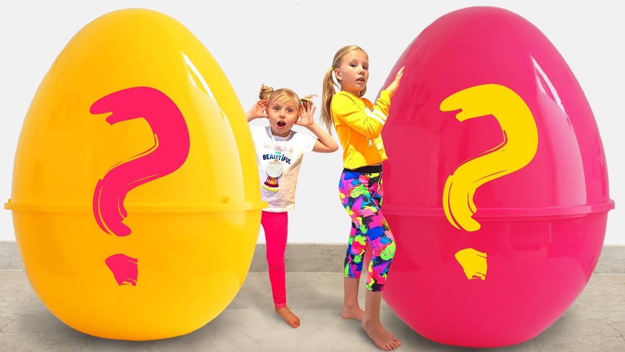 Kids want to play with new toys in Giant Surprise Eggs